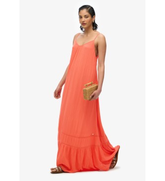 Superdry para mujer. W8011955A Vestido largo de tirantes naranja (M), Casual, Fiesta, Viscosa, Sin mangas / Tirantes