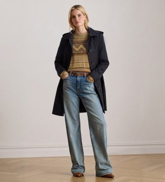 Lauren Ralph Lauren para mujer. 297967121005 Abrigo escocés de mezcla de algodón marino (XL), Casual