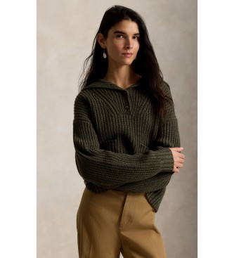 Polo Ralph Lauren para mujer. 211B17758001 Jersey de lana y algodón con tapeta verde oliva (L), Casual, Manga larga