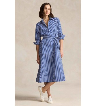 Polo Ralph Lauren para mujer. 211891430001 Vestido Camisero azul (36), Casual, Algodón, Manga larga