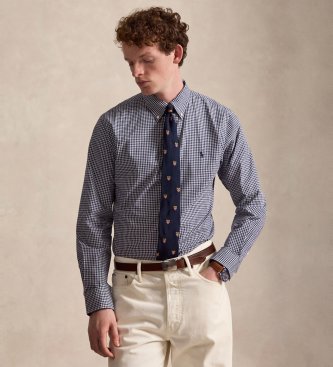 Polo Ralph Lauren para hombre. 710929347500 Camisa de popelina elástica con cuadros marino (L), Casual, Algodón, Manga larga