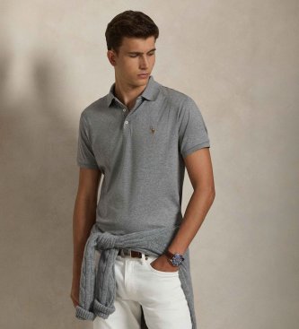 Polo Ralph Lauren para hombre. 710713130007 Polo Custom Slim Fit de algodón suave gris (L), Casual, Manga corta