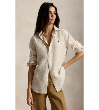 Polo Ralph Lauren para mujer. 211A96158010 Camisa de lino Classic Fit con rayas beige