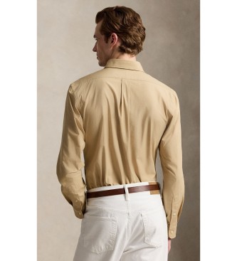 Polo Ralph Lauren para hombre. 710929349503 Camisa de popelina elástica Custom Fit beige (XL), Casual, Algodón, Manga larga