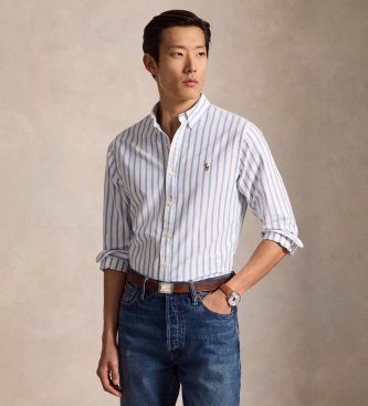 Polo Ralph Lauren para hombre. 710944615001 Camisa oxford con rayas Slim Fit azul claro (M), Casual, Algodón, Manga larga