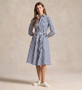 Polo Ralph Lauren para mujer. 211891428001 Vestido Camisero marino (38), Casual, Algodón, Manga larga