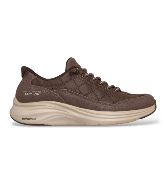 Skechers For Woman. 150507 Slip-Ins, Contour Foam - Cozy Fit Natural Ease Brown Sneakers (42), Leather, Flat, Laces, Casual