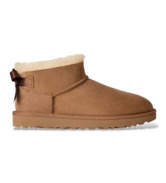 Ugg Für Damen. 1185491 Ultra Mini Bailey Bow Stiefeletten Aus Leder, Braun (41), Wohnung, Keine, Lässig, Heimtextilien