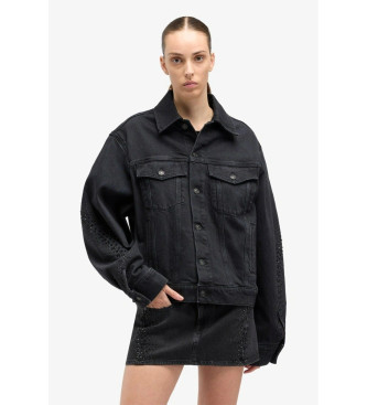 7 For All Mankind para mulher. 7UX80C311O3 Casaco torcido embelezado preto (XS), Casual, Algodão