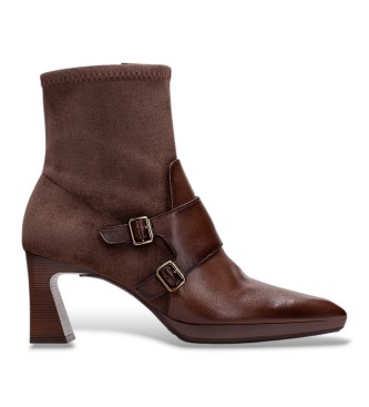 Hispanitas For Woman. HI254304 Brown Atlanta Leather Ankle Boots (40), Beige, 5 To 8 Cm, Buckle, Casual