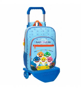 Joumma Bags para criança. Saco escolar Baby Shark com carrinho -27x38x