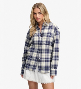 Superdry para mujer. W4010547A Camisa Check Flannel Relaxed azul marino (L), Casual, Algodón, Manga larga