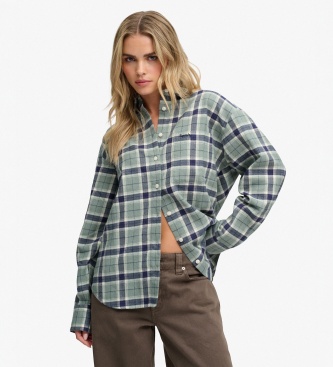 Superdry para mujer. W4010547A Camisa Check Flannel Relaxed verde (L), Casual, Algodón, Manga larga