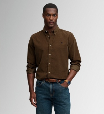 Superdry para hombre. M4011044A Camisa Classic Needle beige (L), Casual, Algodón, Clásico, Manga larga