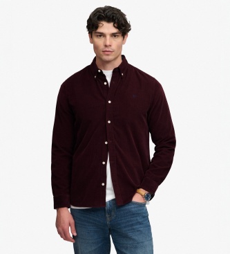 Superdry para hombre. M4011044A Camisa Classic Needle burdeos (L), Casual, Algodón, Clásico, Manga larga