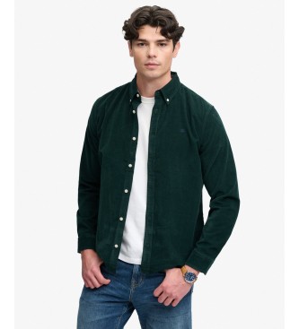 Superdry para hombre. M4011044A Camisa Classic Needle verde (L), Casual, Algodón, Manga larga