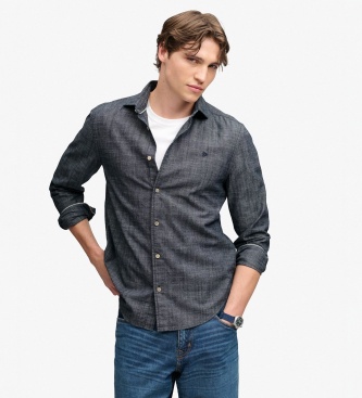 Superdry para hombre. M4011110A Camisa Essentials Chambray azul marino (L), Casual, Algodón, Manga larga