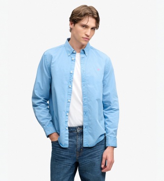 Superdry para hombre. M4011194A Camisa Garment Dyed azul (L), Casual, Algodón, Manga larga