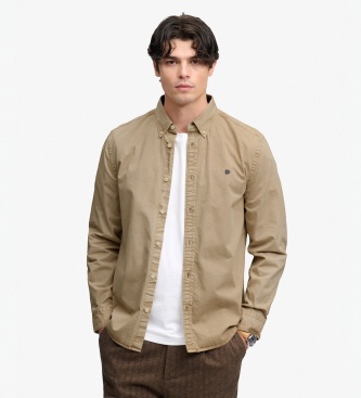 Superdry para hombre. M4011194A Camisa Garment Dyed beige (L), Casual, Algodón, Manga larga