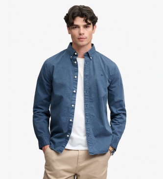 Superdry para hombre. M4011194A Camisa Garment Dyed azul (L), Casual, Algodón, Manga larga