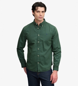 Superdry para hombre. M4011194A Camisa Garment Dyed verde (L), Casual, Algodón, Manga larga