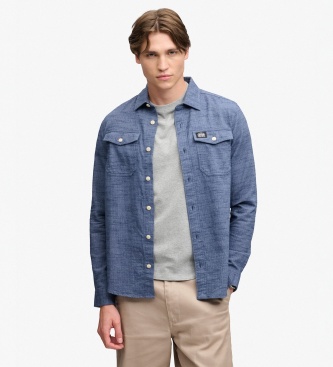 Superdry para hombre. M4011186A Camisa Herringbone Workwear azul (L), Casual, Algodón, Manga larga
