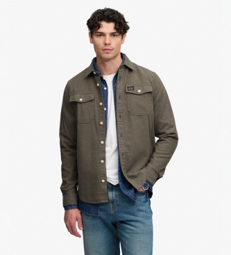 Superdry para hombre. M4011186A Camisa Herringbone Workwear verde militar (L), Casual, Algodón, Manga larga