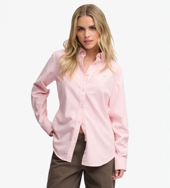 Superdry para mujer. W4010591A Camisa Needle BD rosa (L), Casual, Algodón, Clásico, Manga larga