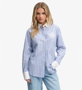 Superdry para mujer. W4010592A Camisa Poplin Cuff Stripe azul (L), Casual, Algodón, Clásico, Manga larga
