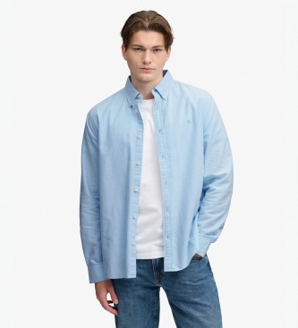 Superdry para hombre. M4011247A Camisa Preppy Oxford azul palido (L), Casual, Algodón, Clásico, Manga larga