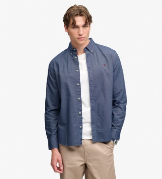 Superdry para hombre. M4011247A Camisa Preppy Oxford marino (L), Casual, Algodón, Clásico, Manga larga