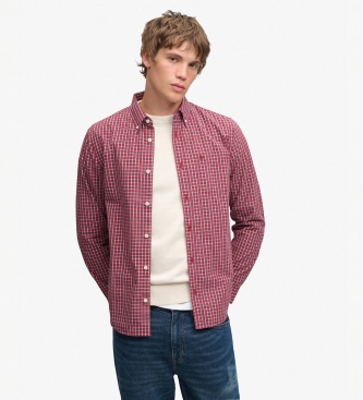 Superdry para hombre. M4011196A Camisa Preppy Poplin rojo (L), Casual, Algodón, Manga larga