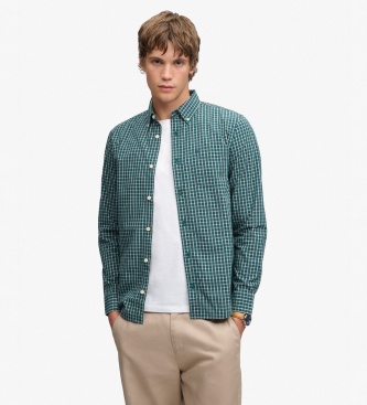 Superdry para hombre. M4011196A Camisa Preppy Poplin verde (L), Casual, Algodón, Manga larga