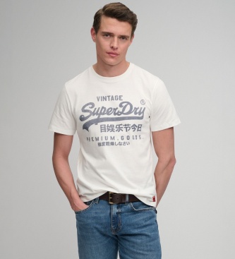 Superdry para hombre. M1012458A Camiseta Classic blanco roto (L), Casual, Algodón, Manga corta
