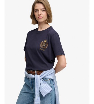 Superdry para mujer. W1011925A Camiseta Crest Embellished marino (L), Casual, Algodón, Manga corta