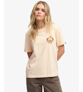 Superdry para mujer. W1011925A Camiseta Crest Embellished beige (L), Casual, Algodón, Manga corta