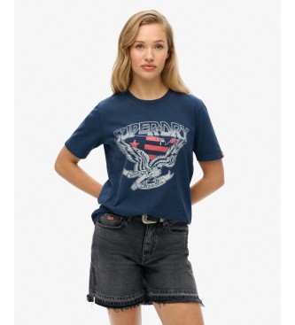 Superdry para mujer. W1011611A Camiseta Embellish Varsity Relaxed marino (L), Casual, Algodón, Manga corta