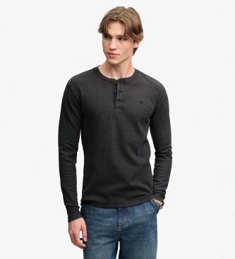 Superdry para hombre. M6010975A Camiseta Henley Waffle negro (L), Casual, Algodón, Manga larga