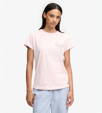 Superdry para mujer. W1011934A Camiseta Luxe Casual Classic rosa (L), Algodón, Manga corta