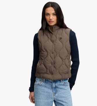Superdry para mujer. W5012197A Chaleco Onion Quilt Crinkle Snap caqui (L), Casual, Verde, Nylon reciclado
