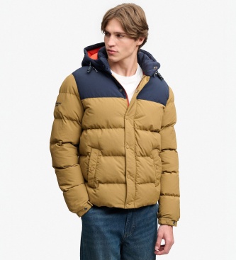Superdry para hombre. M5012424A Chaqueta acolchada Everest Col Block marrón (L), Casual, Poliéster