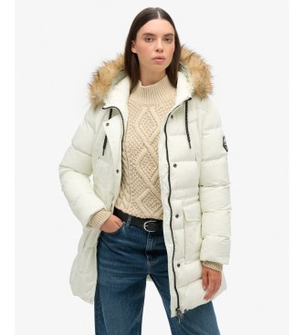 Superdry para mujer. W5011787A Chaqueta acolchada Everest MID Faux blanco roto (L), Casual, Poliéster Reciclado