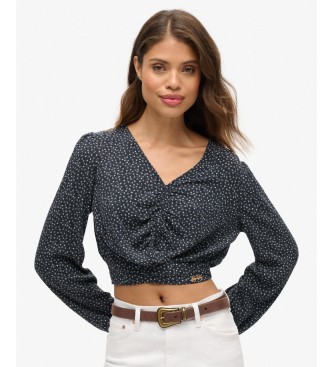 Superdry para mujer. W6011553A Blusa Vintage marino (L), Casual, Algodón, Manga larga