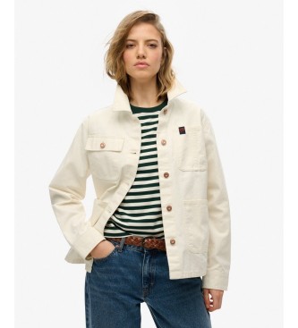 Superdry para mujer. W5011856A Chaqueta Chore blanco roto (L), Casual, Algodón