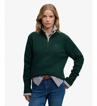 Superdry para mujer. W6110625A Jersey de punto con media cremallera en verde (L), Casual, Algodón