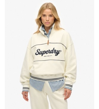 Superdry para mujer. W2012380A Sudadera Country Club Loose 1/4 Zip en blanco roto (L), Casual, Algodón