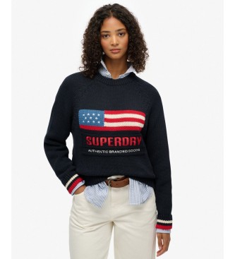 Superdry para mujer. W6110699A Jersey Americana marino (L), Casual, Algodón, Manga larga