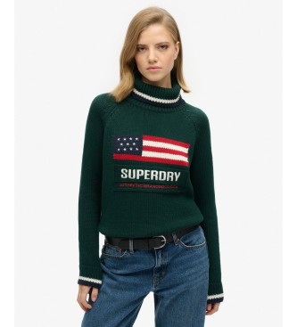Superdry para mujer. W6110538A Jersey Americana Roll verde (L), Casual, Algodón