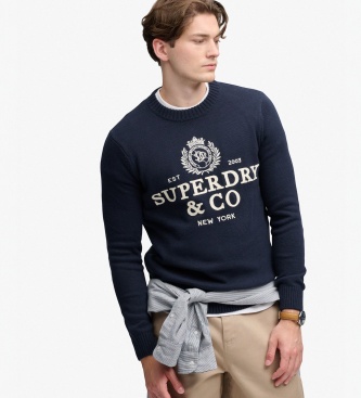 Superdry para hombre. M6110788A Jersey Applique marino (L), Casual, Algodón