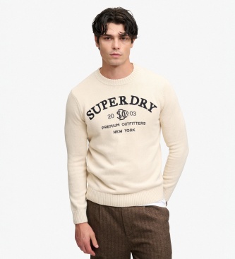 Superdry para hombre. M6110788A Jersey Applique beige (L), Casual, Algodón